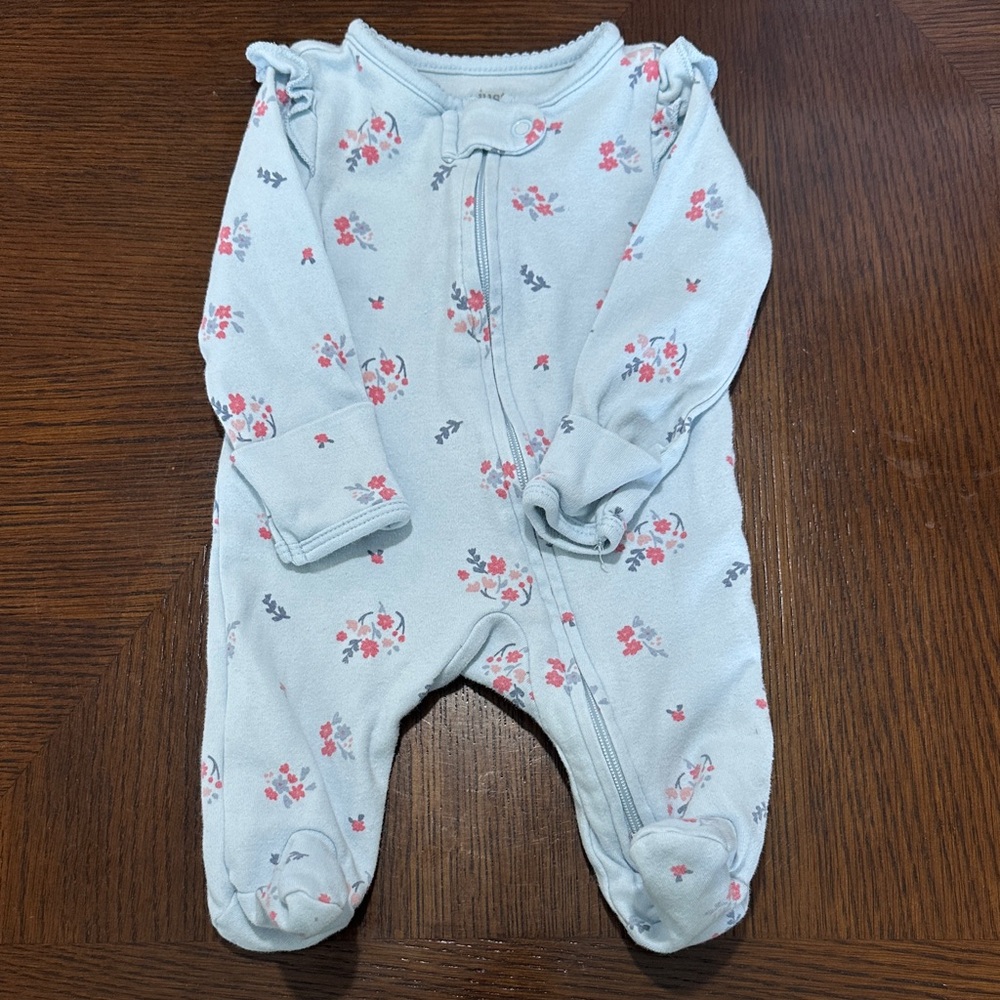 Floral Ruffle Footed Sleeper - Newborn
